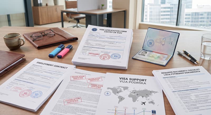 Visa documents and passport